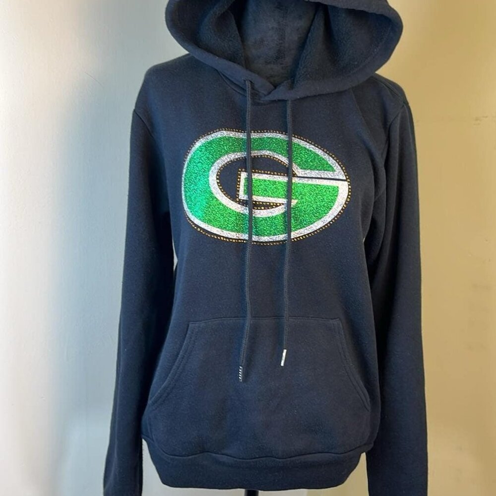 Green Bay Packer Fan Sparkly Hoodie‎ Woman's Small Tailgate Game Day